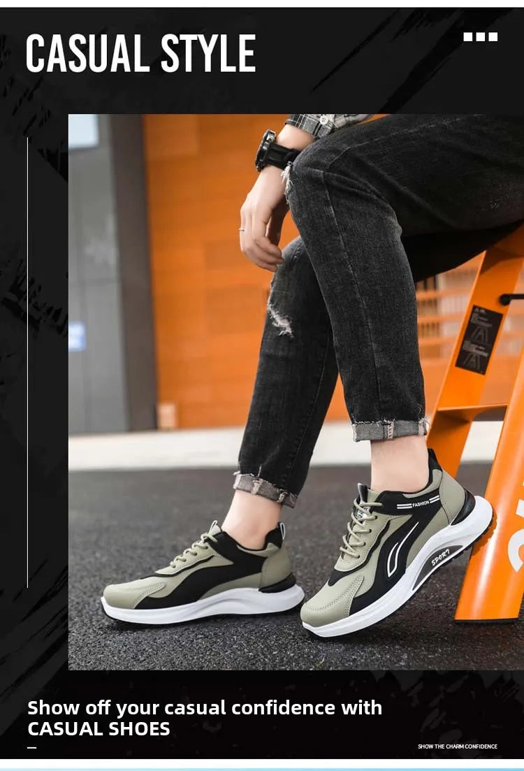 Men's Fashionable Korean Style Lace-Up Casual Running Shoes Comfortable Breathable Thick Bottom Sports Sneakers