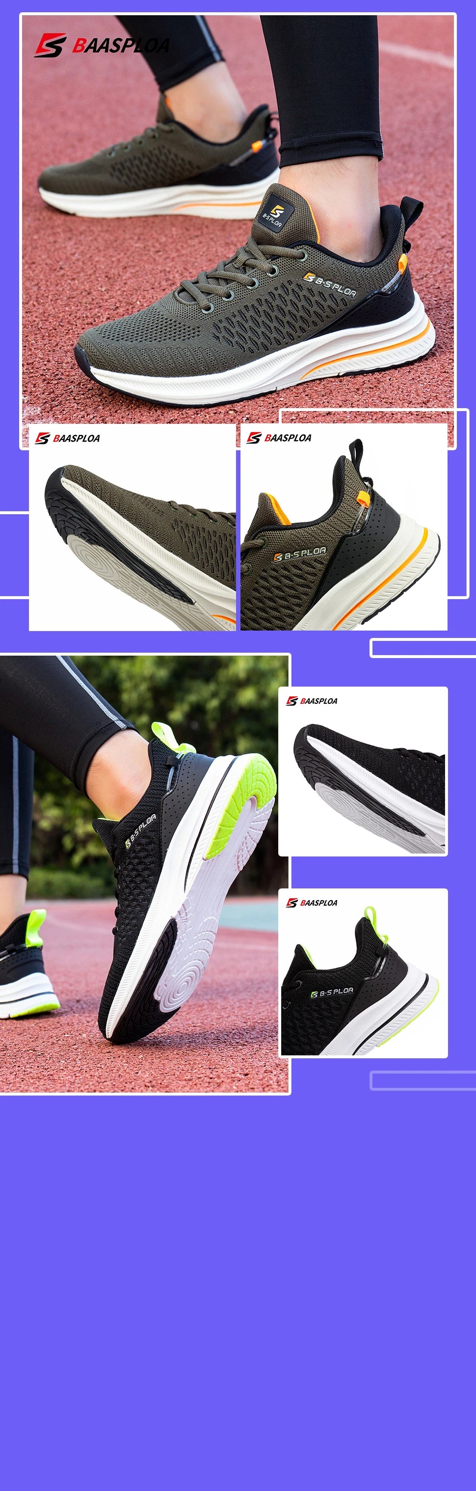 Ténis de corrida para homem Baasploa – Ténis casuais de malha, leves e de design, para corrida, respiráveis, com atacadores, para caminhada desportiva
