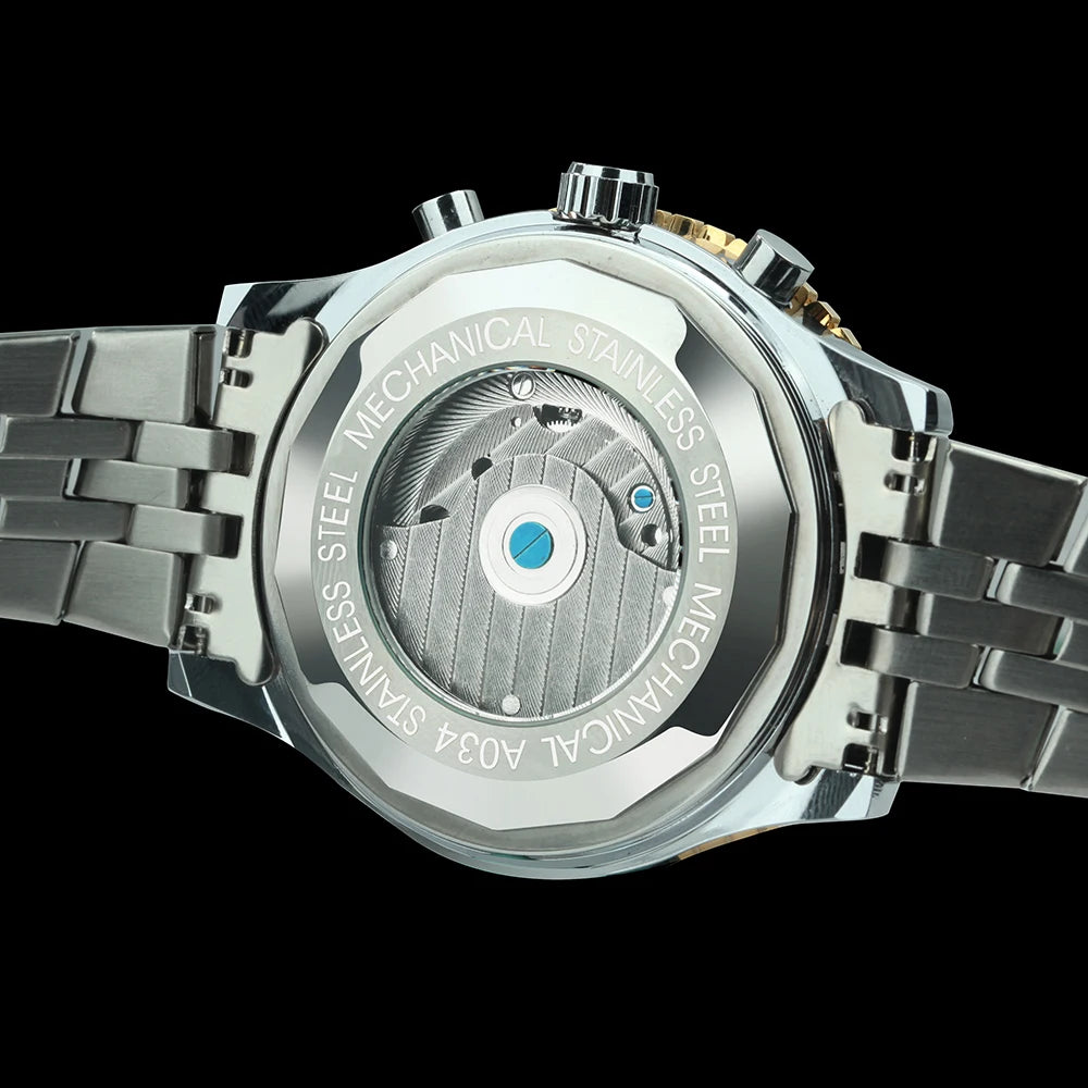 Jaragar Military Sports Automatic Watch for Men Multifunction Dial Tourbillon Skeleton Mechanical Watches Luxury Steel Band Glow
