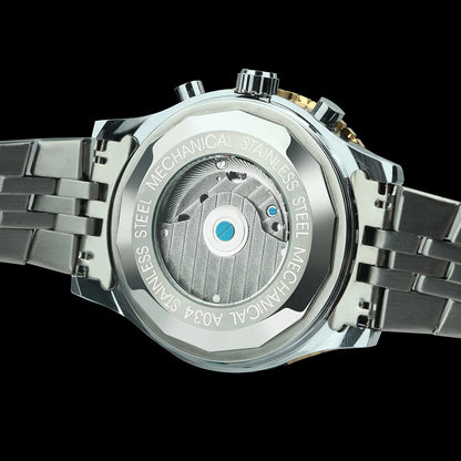 Jaragar Military Sports Automatic Watch for Men Multifunction Dial Tourbillon Skeleton Mechanical Watches Luxury Steel Band Glow