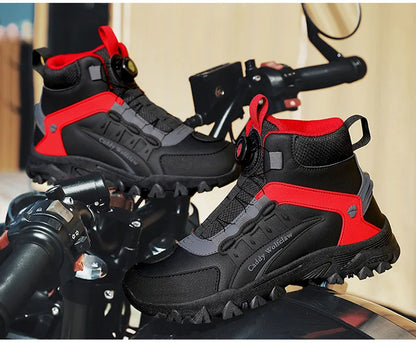 Casual Leather Motorcycle Riding Boots for Men Off-Road Motocross Shoes Breathable Wear Resistant
