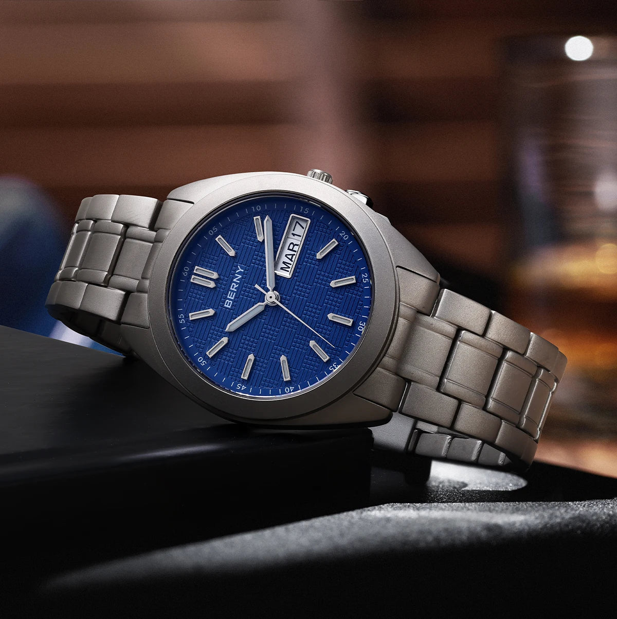 BERNY Full Titanium Men Watch Date Week Quartz Watches Calendar Sapphire Super Luminous 100M Waterproof Lightweight Wristwatch