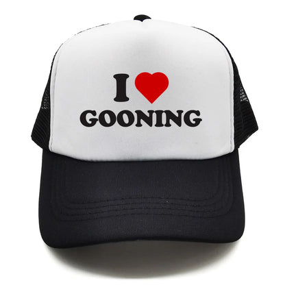 Casquettes de baseball humoristiques « I Love Gooning » – Casquette d'été tendance pour homme en maille, casquette de camionneur humoristique, casquettes unisexes d'extérieur en maille MZ-080
