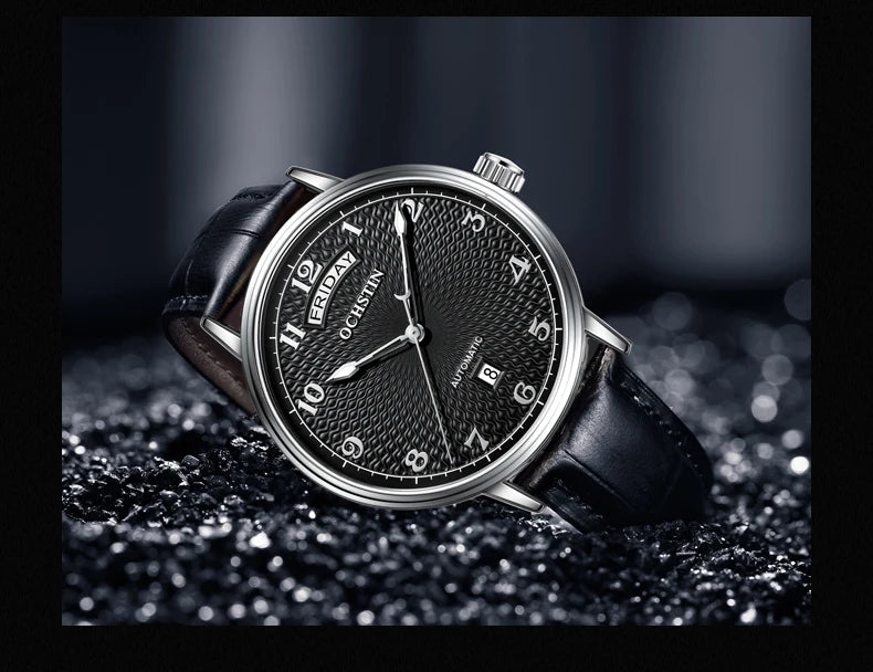 OCHSTIN Day Date Gents Watches 2025 Gift for Men Automatic Mechanical Business Wristwatches 40mm Analog Male Clock Leather Strap