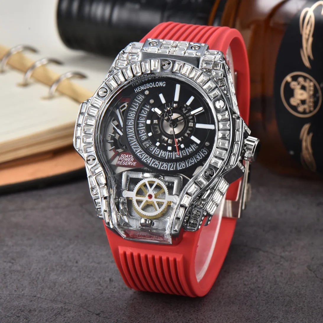 Full diamond Case Business Luxury Top Mens Watches Rubber Strap Color Creative Decorative Quartz Watch Men AAA Clocks Relogio