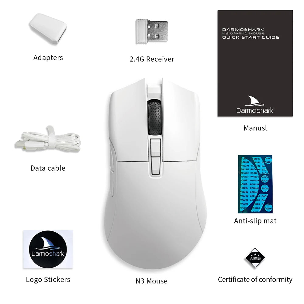 Rato Gaming Sem Fios Motospeed Darmoshark N3 Pro Bluetooth Double 8K Tri-Mode Recarregável PAW3395 64g Ergonómico para Gamer