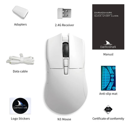 Rato Gaming Sem Fios Motospeed Darmoshark N3 Pro Bluetooth Double 8K Tri-Mode Recarregável PAW3395 64g Ergonómico para Gamer