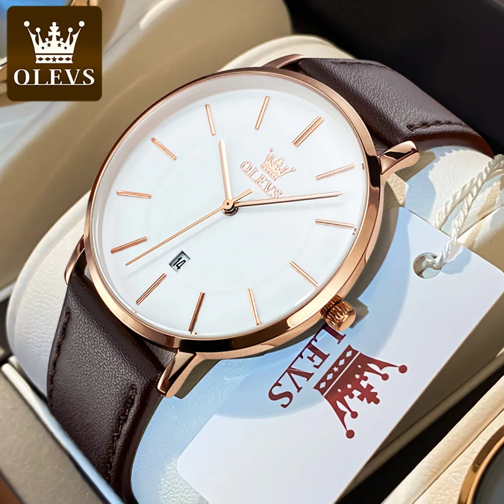 OLEVS 5869 Men's Watch Japan Quartz Movement Thin Case Fashion Waterproof Watch For Men Calendar Simple Original Male Wristwatch