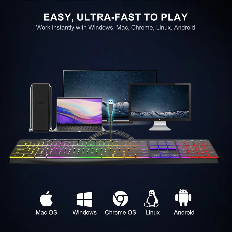 New Wired Light Backlit RGB Mute Keyboard Desktop Notebook Home Business For Office Ultra Thin USB office home