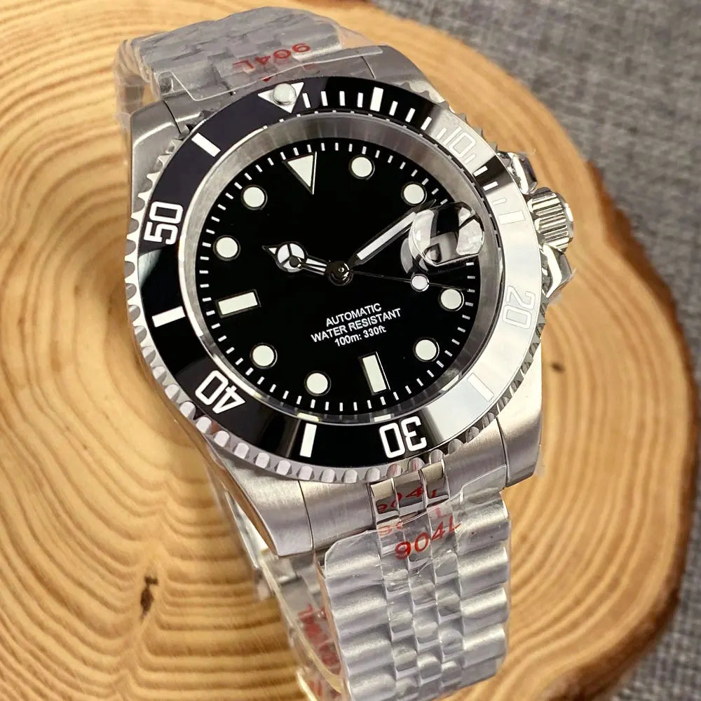 Relógio de Homem Automático Miyota8215 Impermeável 200m, Relógio de Mergulho 40mm com Movimento Mecânico, Luminoso, Bracelete Jubilee e Fecho Glide Lock