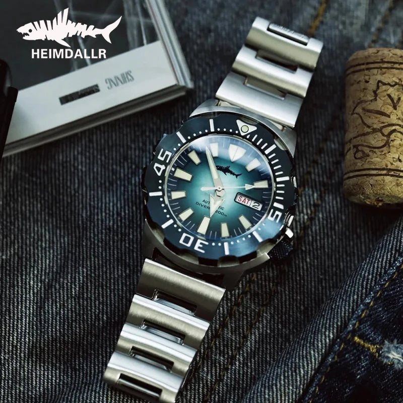 Relógio de mergulho masculino Heimdallr Sharkey Monster V2 em aço inoxidável 316L, movimento Japan NH36A, 200M à prova de água, relógios mecânicos para homem