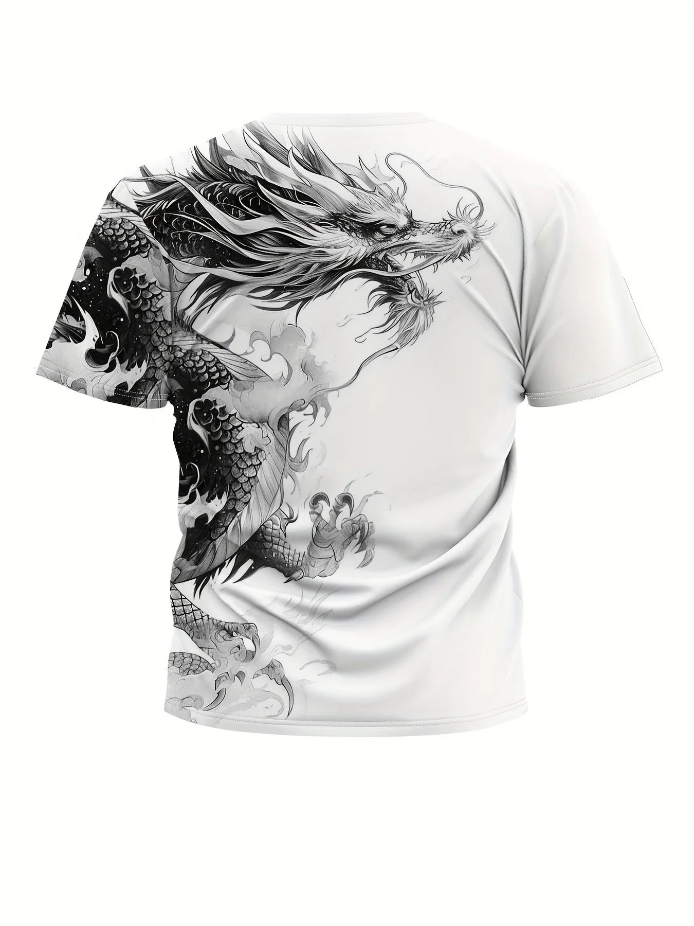 T-shirt til mænd med drageprint, afslappet åndbart stof, grafisk tee i street style, udendørs mode, kortærmet skjorte, herre-T-shirts