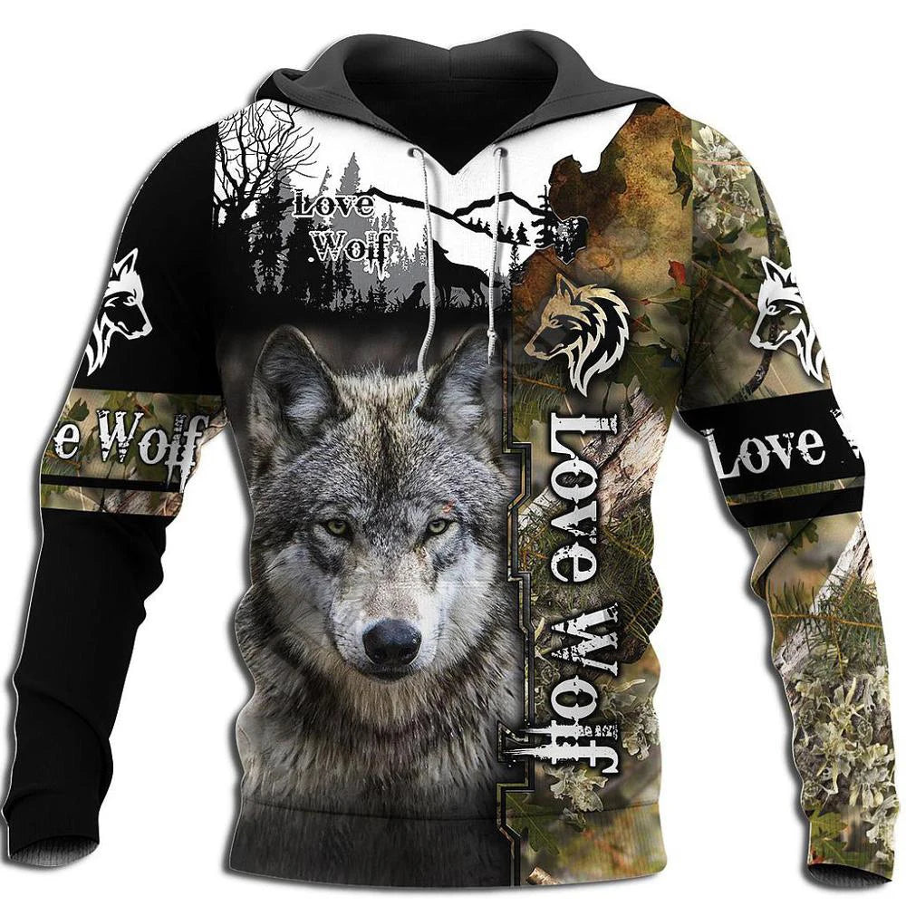 Sweats com Capuz Estampados de Lobo para Homem 3D, Sweatshirts de Marca, Casacos de Qualidade, Pullover de Moda, Fatos de Treino Animal Streetwear Out