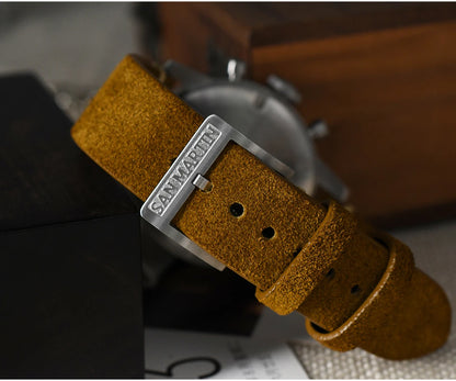 San Martin Vintage Men Quartz Watch Pilot VK64 Chronograph Watches Waterproof Luminous Quick Release Leather Strap SN0127