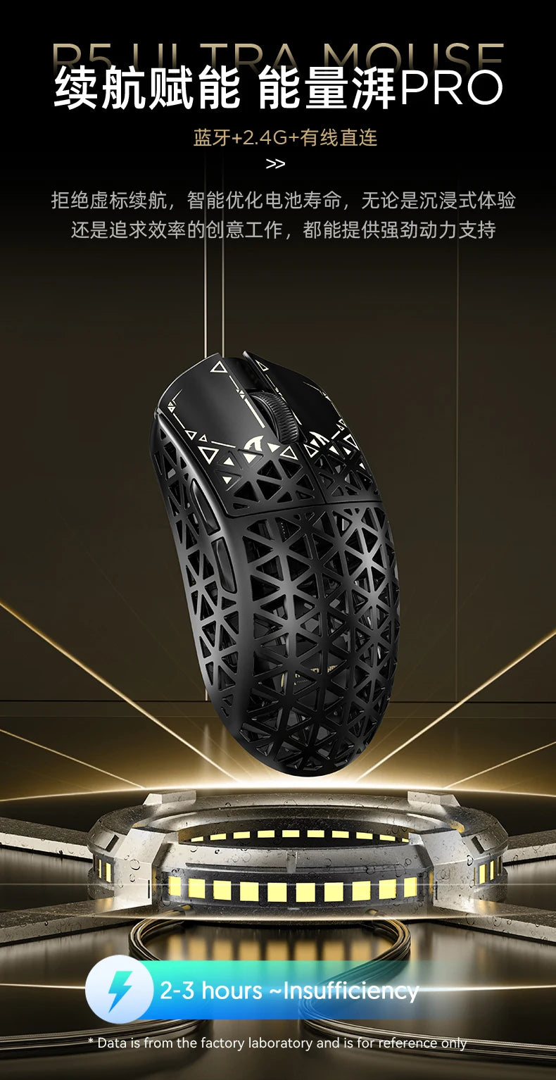 Rato Gaming Sem Fios ATTACK SHARK R5 ULTRA - Polling 8K, Sensor PAW3950MAX, 42,000 DPI, Fibra de Carbono Ultraligeira para Esports Profissionais