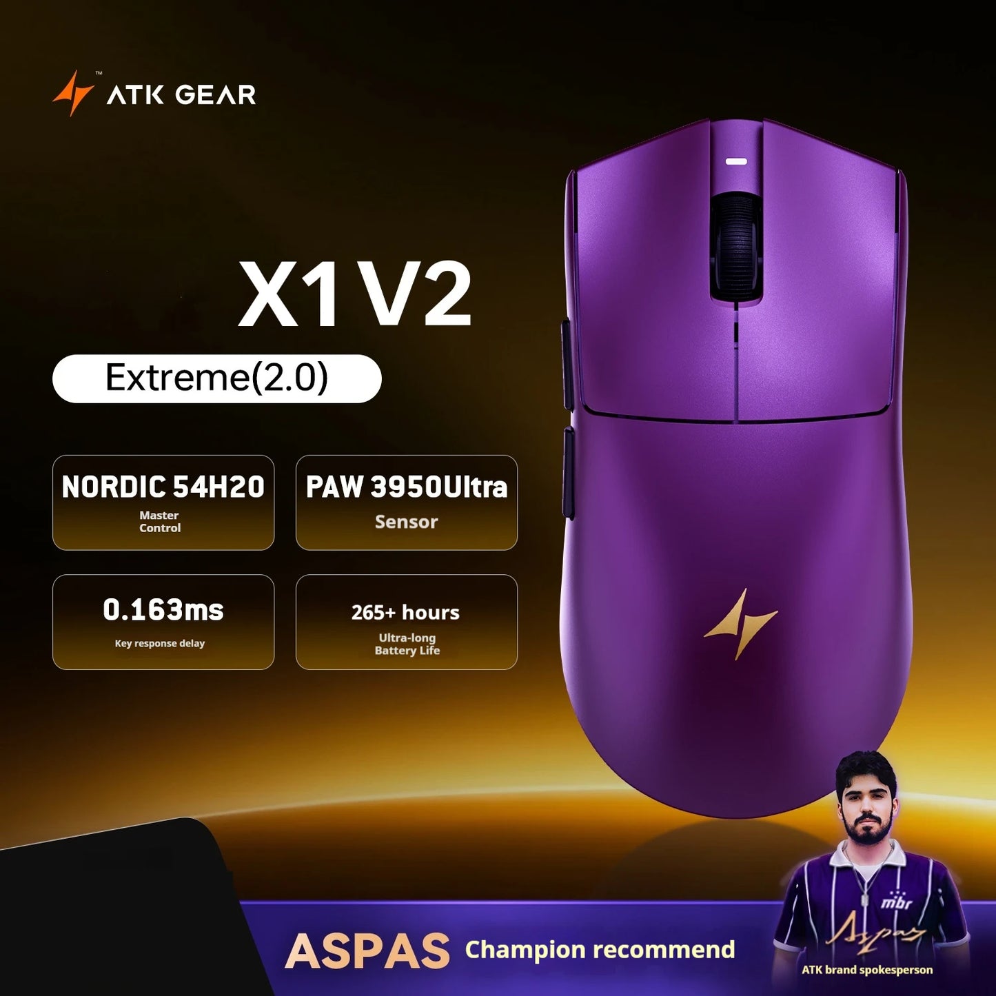 ATK X1 V2 Ultimate 2.0 Mouse Wireless Paw3950 Ultra 54g Lightweight 750ips 0.163ms Low Latency 650ips Gamer New Accessory Gifts
