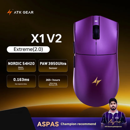 ATK X1 V2 Ultimate 2.0 Mouse Wireless Paw3950 Ultra 54g Lightweight 750ips 0.163ms Low Latency 650ips Gamer New Accessory Gifts