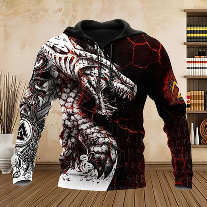 Sweatshirt com Capuz Unissexo para Homem, Manga Comprida, Estampado 3D com Dragão Tattoo, Primavera/Outono, Streetwear Casual, Pullover, Fato de Treino