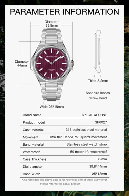 Dropshipping 2025 Hot Selling Products Wristwatches For Men Specht & Söhne Ultrathin Male Green Sports Watches 100M Waterproof