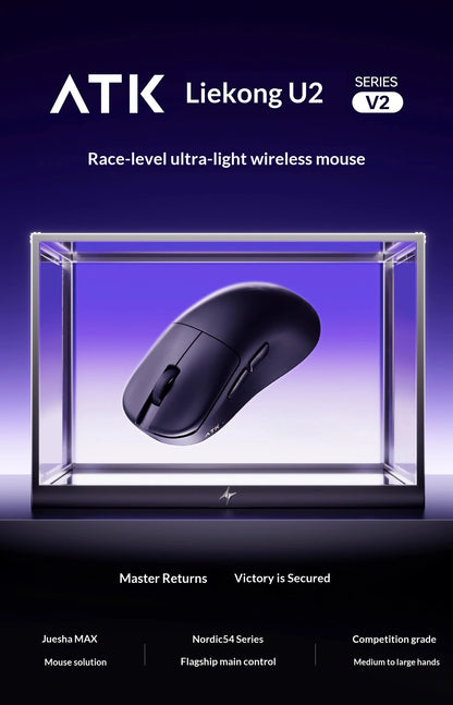 ATK U2 V2 Mini Ultimate Wireless Gaming Mouse, PAW3950 Ultra Sensor, 8KHz Polling Rate, Lightweight Tri-Mode Ergonomic Esports Mouse