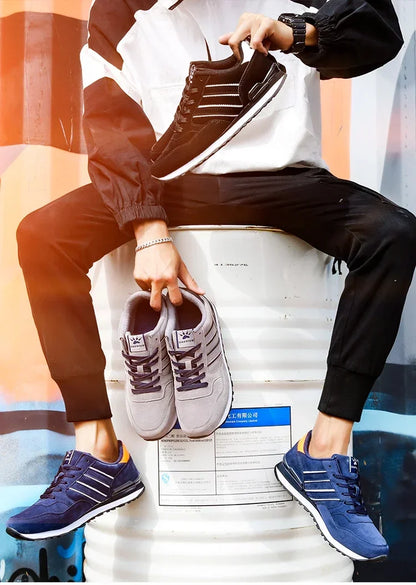 Sapatilhas de Homem 2025 Novas de Alta Qualidade em Pele, Sapatos Casuais Respiráveis de Outono, Sapatos Rasos Casuais Masculinos