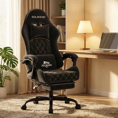 Massage Gaming Chair, Computer Office Chair with Comfy Fabric, Height Adjustable Game Chair with 360°-Swivel Seat and Headrest