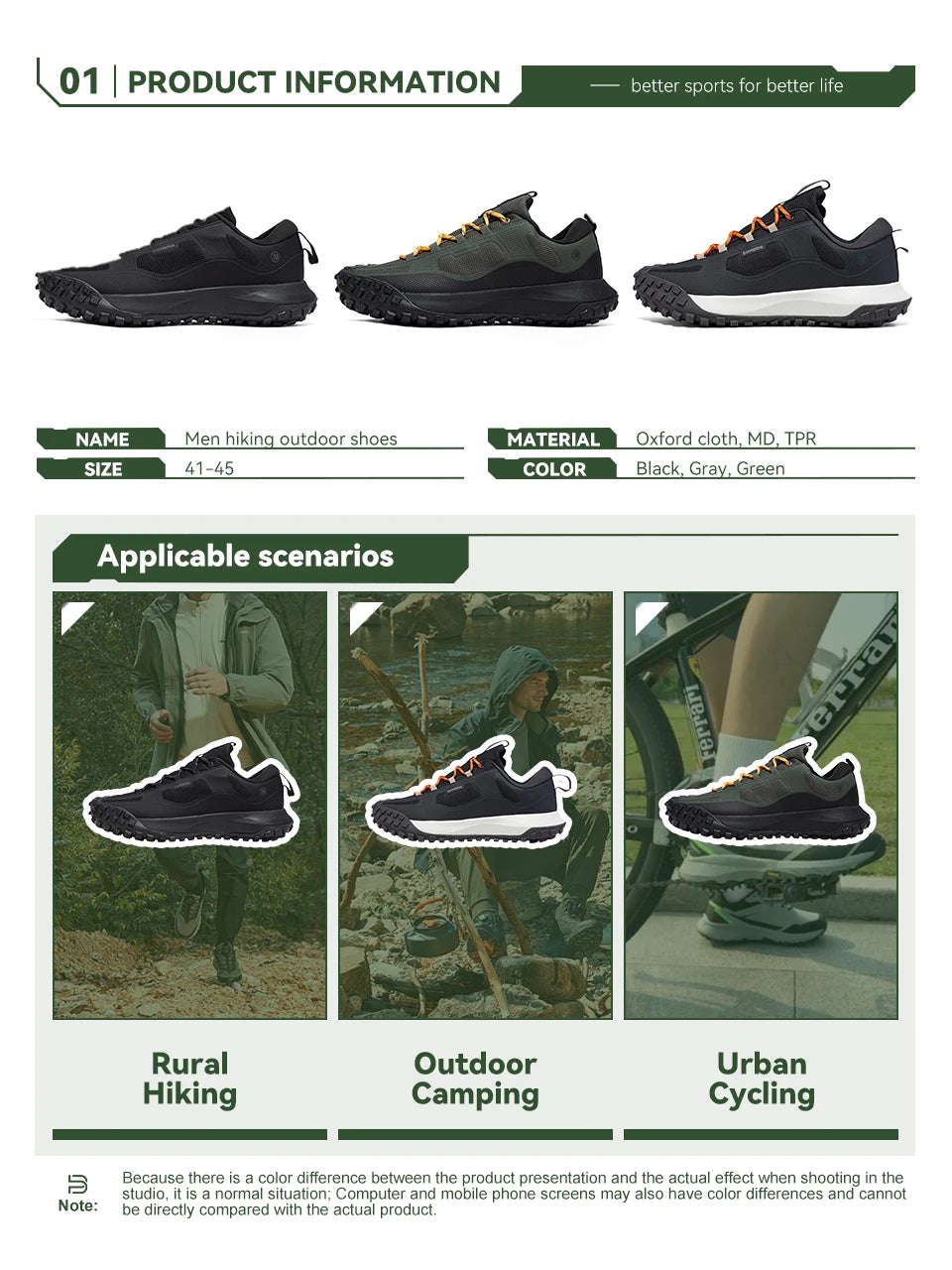 Baasploa Hiking Shoes Men Outdoor Waterproof Camping Resistant Non Slip Sneakers Male Casual Lightweight Lace-Up Walking Shoes