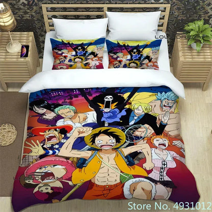 One Piece Luffy Boy 3pcs Bedding Set Quilt Cartoon Duvet Cover Pillowcase Bedclothes Children Kids Boy Bed Bedroom Set