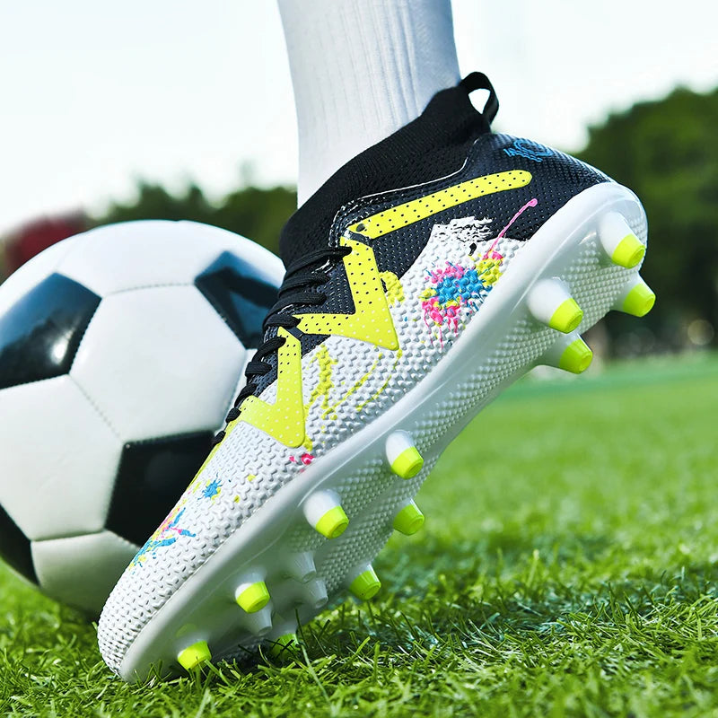 AG/FG Long Studs Soccer Shoes，PU Fabric Mixed Upper，TPU Sole Wear Resistant Anti Slip，Men Women Kids Youth Outdoor Sports