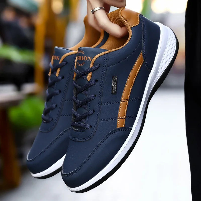 Leather Sneakers for Men, Casual Shoes, Soft Bottom, Outdoor Walking Shoe, Sports, Four Seasons