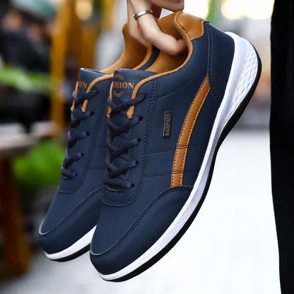Leather Sneakers for Men, Casual Shoes, Soft Bottom, Outdoor Walking Shoe, Sports, Four Seasons