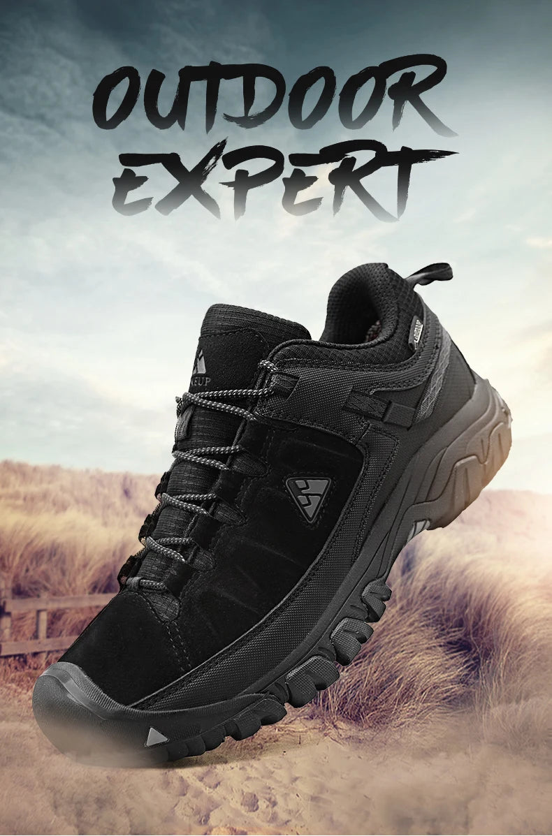 HIKEUP New High Quality Men Hiking Shoes Durable Leather Climbing Shoes Outdoor Walking Sneakers Rubber Sole Factory Outlet
