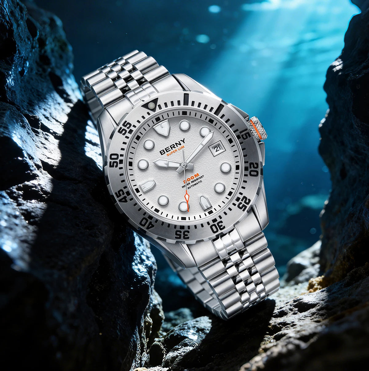 BERNY Automatic Diver Watch for Men Frosted Dial MIYOTA 8215 316L Supper Luminous Sapphire AR Fluororubber Men's Diving Watches