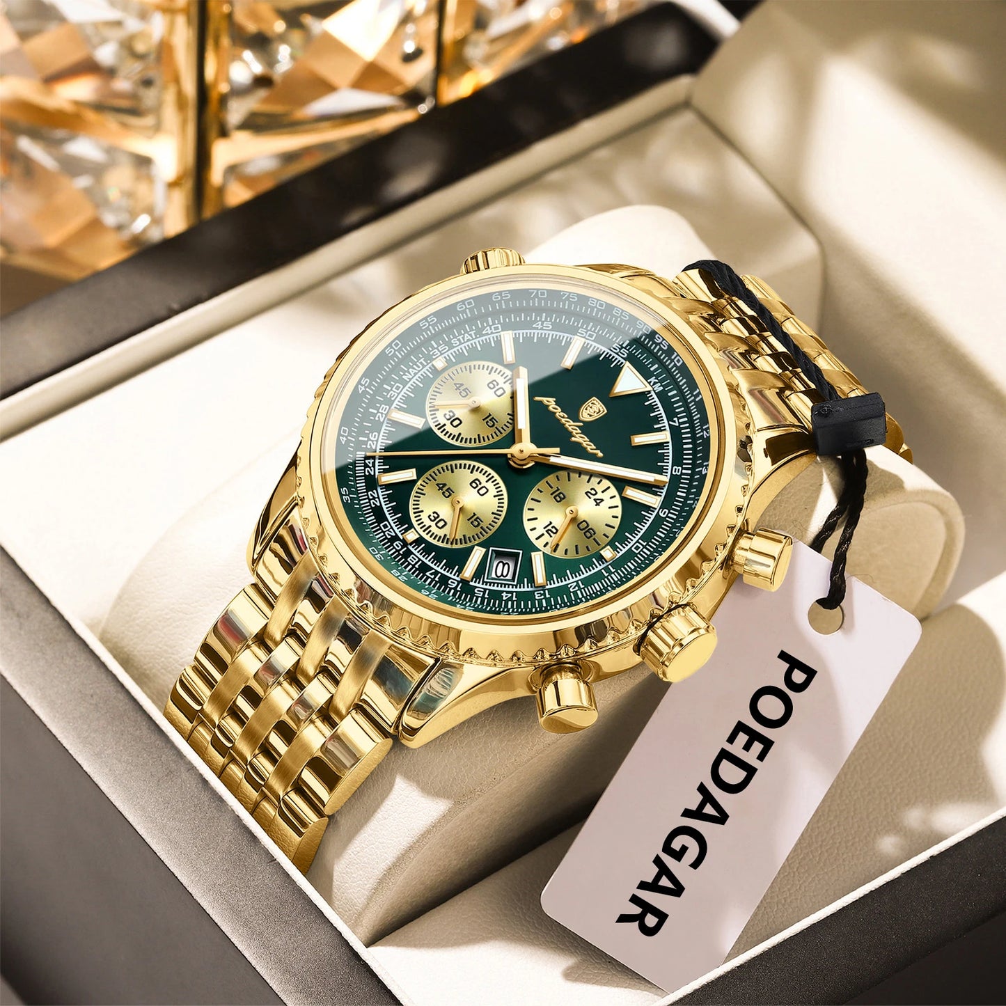 POEDAGAR Trendy Man Watch Chronograph Date Waterproof Luminous Men's Watches Stainless Steel Quartz Sports Luxury Man Wristwatch