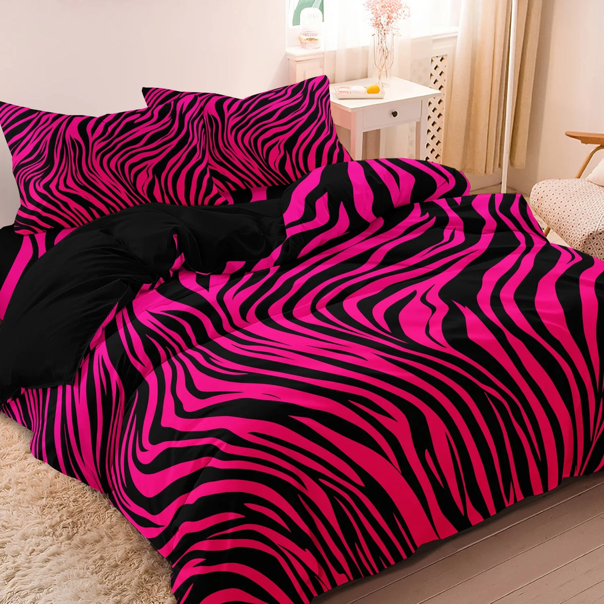 3pcs Bedding Set Rose Red Zebra Print Leopard Print Digital Print Duvet Cover Set,,Digital Print,Using A Family Hotel Dormitor