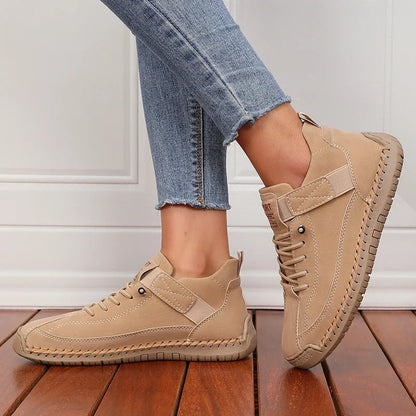 Handmade Leather Women Loafers Casual Comfortable Soft Soled High-quality Motorcycle Boots Fashionable British Tennis Nude Boots