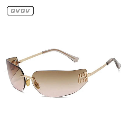 New Frameless Curved Metal Square Sunglasses Women Rimless Cutting Personality Glasses Fashion Brand Design Y2K Punk Sun Glasses