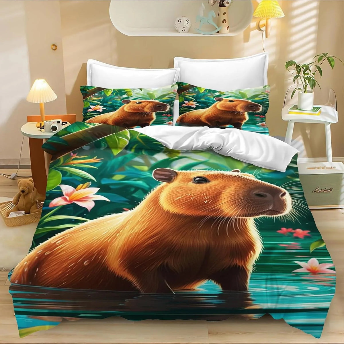 4 Cartoon Capybara Duvet Cover Pillowcase Capybara Bedding Set Adult Boy Girl Bedroom Decoration Children Single Double Size