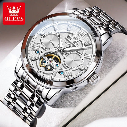 OLEVS 6701 Men's Watch Luxury Waterproof Auto Date Mechanical Watch For Men Hollow Skeleton Diamond Wristwatch Luminous Clock