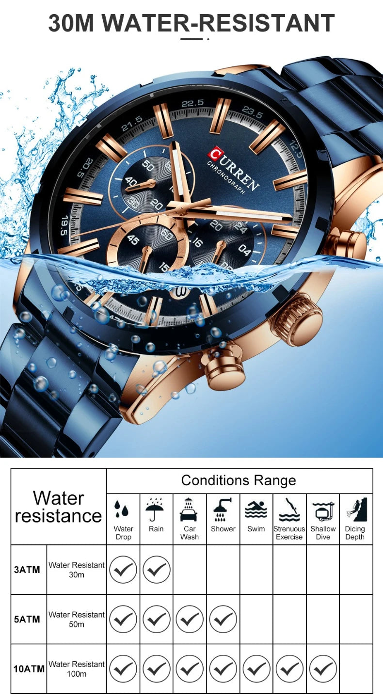 CURREN Top Brand Luxury Military Leather Wrist Watch Casual Sport Watches for Men Blue Man Clock Fashion Chronograph Wristwatch