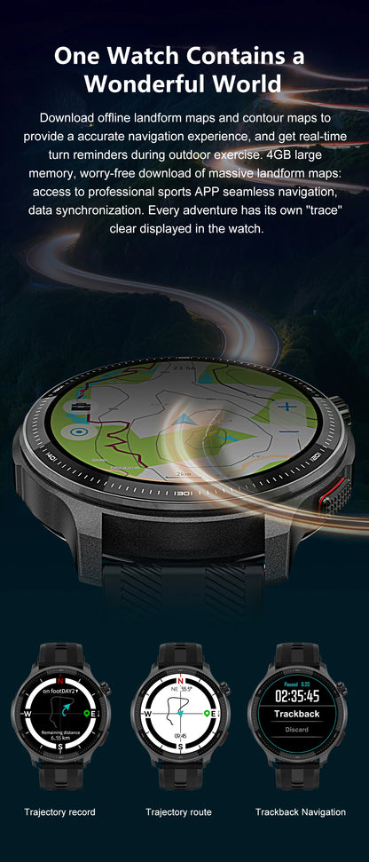 New GPS Offline Maps Smart Watch Men Memory 3D Menu Styles TWS MP3&MP4 Player 1.43"AMOLED Compass Sport Swim Waterproof Bracelet