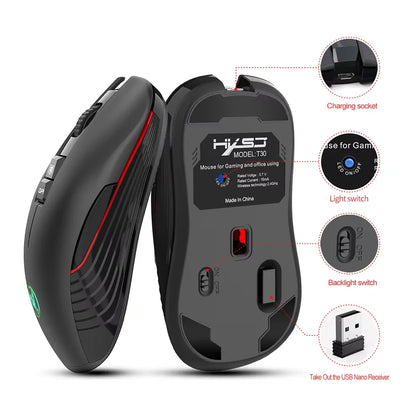 Mouse wireless ricaricabile USB per destrorsi con Type-C per laptop e computer, clic silenzioso, retroilluminazione gaming, 3600cpi