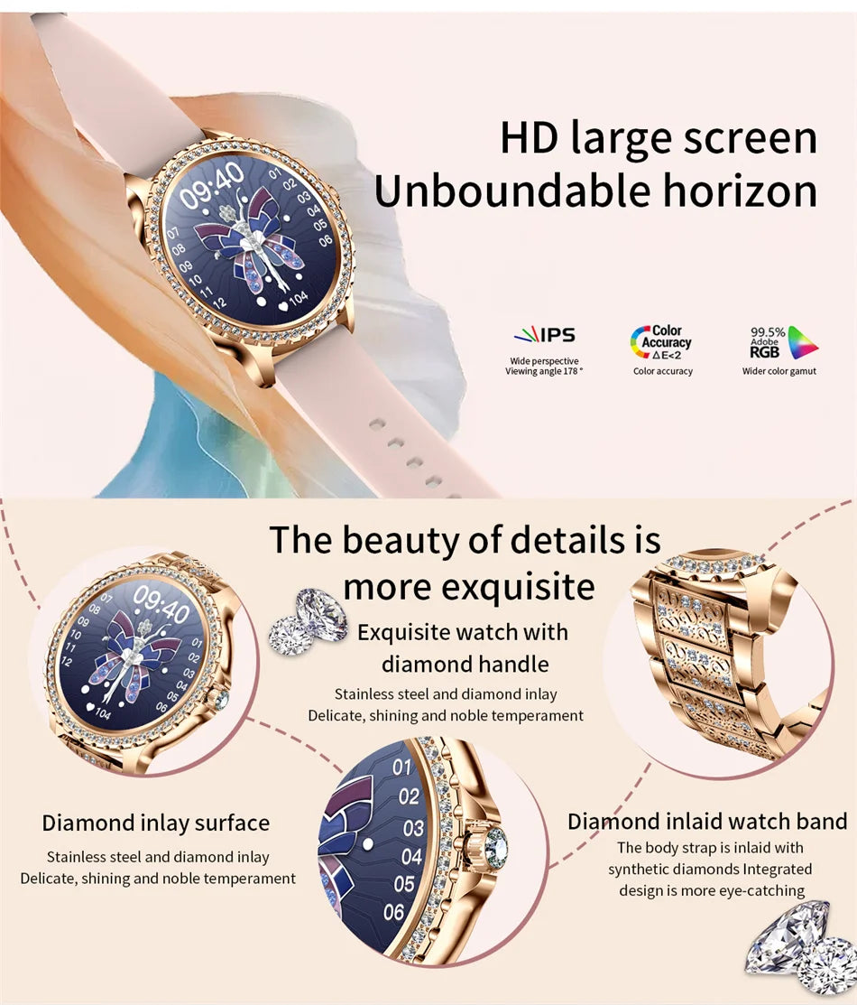AMOLED Screen Smart Watch Heart Rate Blood Oxygen Fashion Ladies Bracelet 2023 Bluetooth Call Smartwatch Womoen For Android IOS