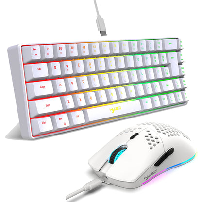 Portable HXSJ 60% RGB Gaming Keyboard and Mouse Set 68-Key Wired Membrane Keyboard 3-Mode Lightweight Wireless Mouse for PC Mac
