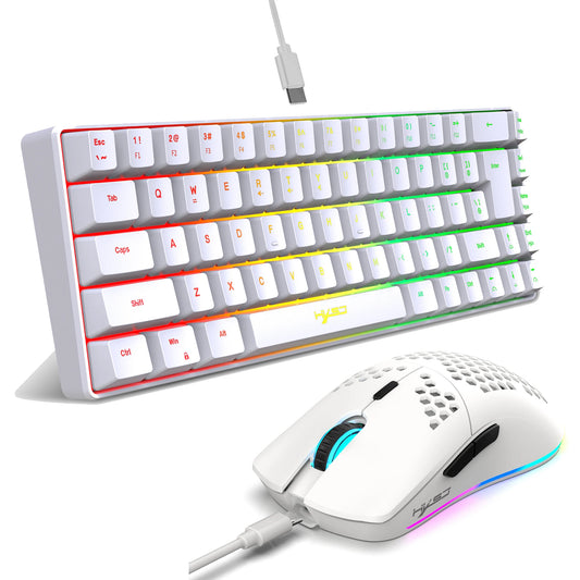 Portable HXSJ 60% RGB Gaming Keyboard and Mouse Set 68-Key Wired Membrane Keyboard 3-Mode Lightweight Wireless Mouse for PC Mac