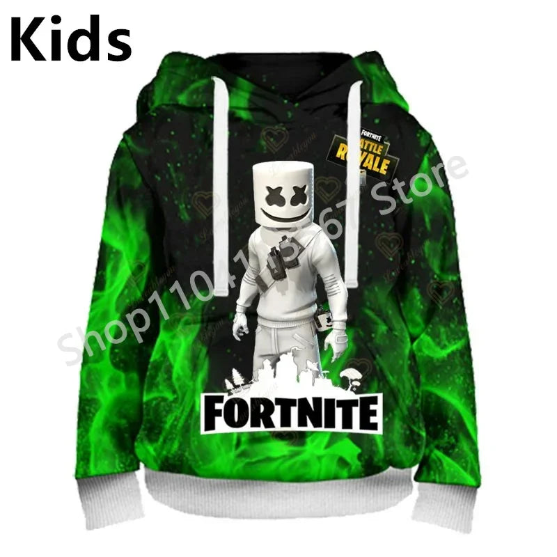Sweatshirts com Capuz Llama Battle Royale F-Fortnited com Impressão 3D para Homem, Mulher e Criança, Rapaz e Rapariga, Pullover Streetwear Verde