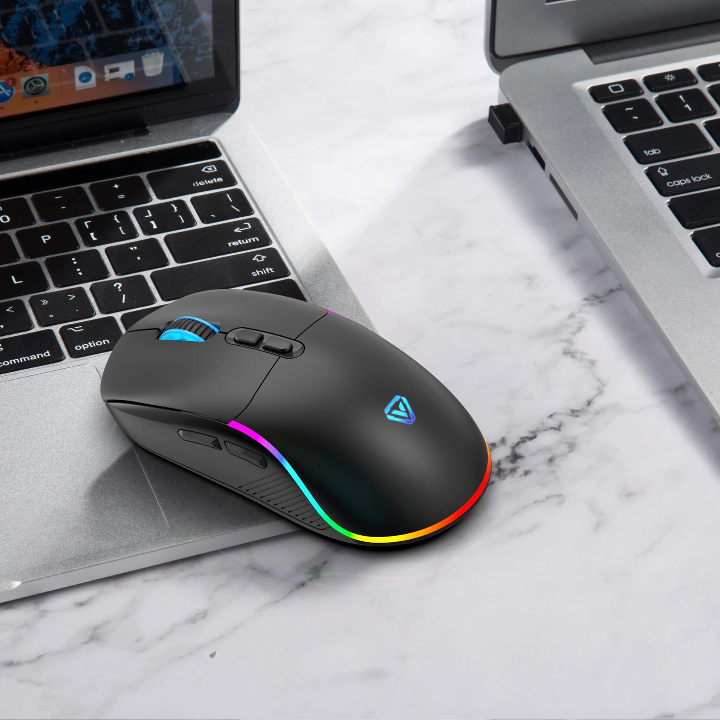 Rato Tri-Mode 2.4G sem fios/Bluetooth/com fios, DPI ajustável em 6 níveis, bateria de 500mAh, iluminação RGB, rato de gaming e eSports com macro para escritório