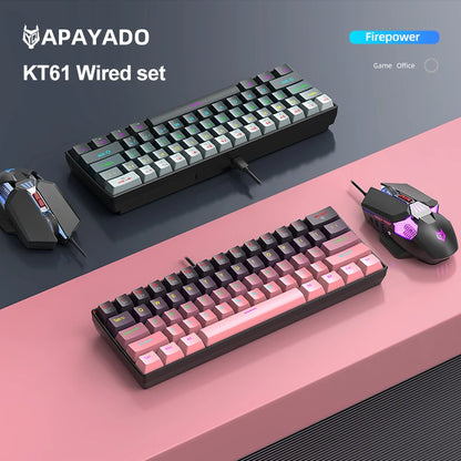 APAYADO K61 Mini Mechanical Keyboard, Wired, 61 Keys, Phantom RGB, Black/White Red/Blue Mechanical Switch for Gaming, 60% Portable