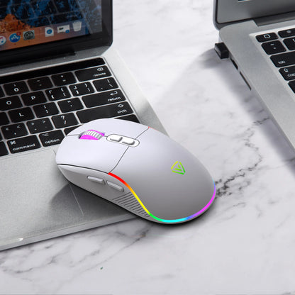 Rato Tri-Mode 2.4G sem fios/Bluetooth/com fios, DPI ajustável em 6 níveis, bateria de 500mAh, iluminação RGB, rato de gaming e eSports com macro para escritório