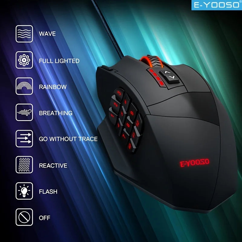 E-YOOSO RGB Wired Gaming Mouse 16400 DPI Ergonomic Gaming Mouse with Programmable Macro, Optical RGB Gaming Mouse for PC, Laptop & Office